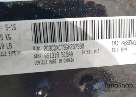 2016 Dodge Charger R/T из США, поврежденный, VIN 2C3CDXCT9GH257989